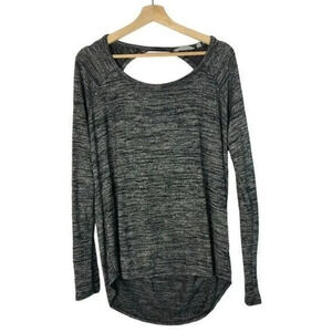 Athleta Luxe Open Pose Heathered Black Cut Out Long Sleeve Athletic Top M